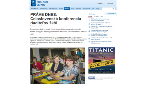 skolskyservis.sk – 26. 11. 2015: PRÁVE DNES: Celoslovenská konferencia riaditeľov škôl 