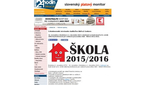 www.24hod.sk – 5. 11. 2015: Celoslovenské stretnutie riaditeľov škôl bude už čoskoro